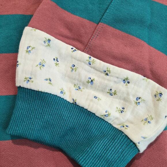 NEW Wishlist Teal Striped T-shirt Floral Contrast Sleeve Oversized Boxy Sz S - Picture 3 of 9